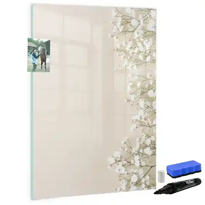 Magnetisch glazen memobord voor aan de muur subtiele bloemen