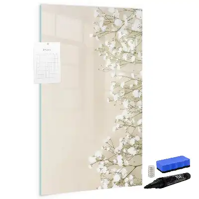 Magnetisch glazen memobord voor aan de muur subtiele bloemen