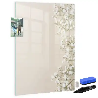 Magnetisch glazen memobord voor aan de muur subtiele bloemen