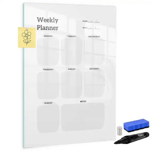 Magnetisch weekplanner memobord van glas voor aan de muur