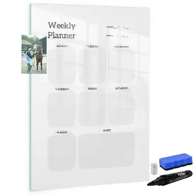 Magnetisch weekplanner memobord van glas voor aan de muur