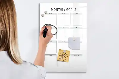 Magnetisch glazen memobord voor aan de muur met maandelijkse doelen