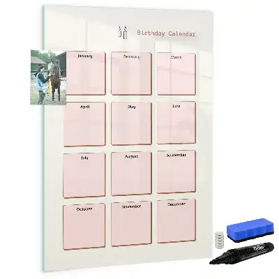 Magnetisch glazen memobord verjaardagskalender voor aan de muur