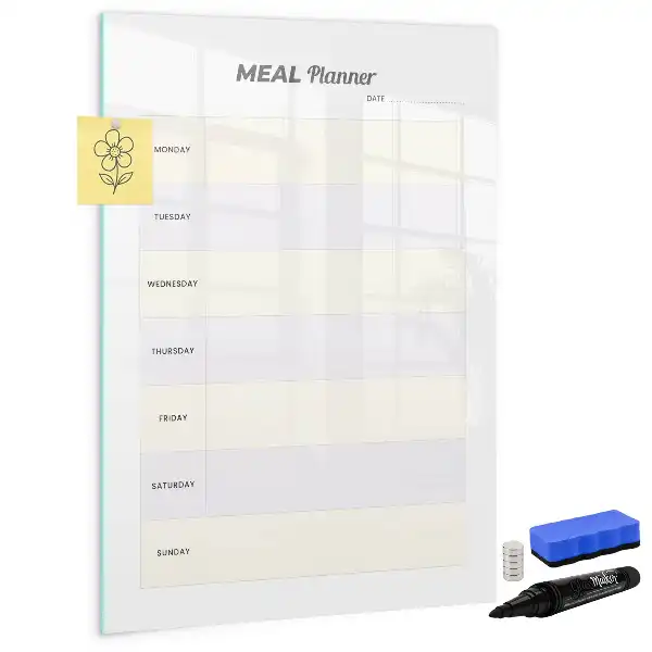 Glazen magnetisch memobord maaltijdplanner voor aan de muur