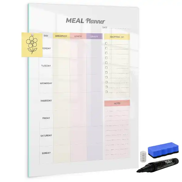 Glazen magneetbord met voedingsplanner voorzien van een decoratieve print