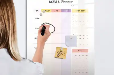 Glazen magneetbord met voedingsplanner voorzien van een decoratieve print