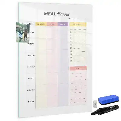 Glazen magneetbord met voedingsplanner voorzien van een decoratieve print