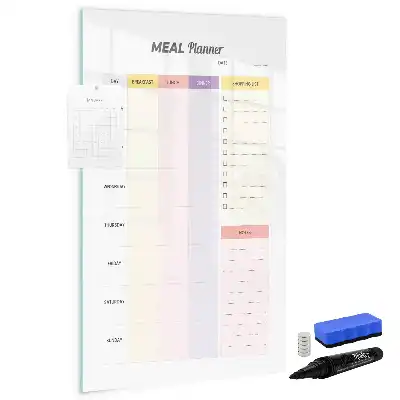 Glazen magneetbord met voedingsplanner voorzien van een decoratieve print