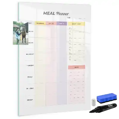 Glazen magneetbord met voedingsplanner voorzien van een decoratieve print