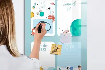 Glazen magneetbord met Galaxie print planner