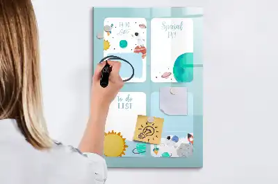 Glazen magneetbord met Galaxie print planner
