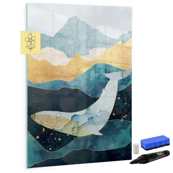 Glazen magneetbord met decoratieve print van een marmeren walvis