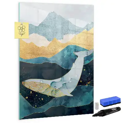 Glazen magneetbord met decoratieve print van een marmeren walvis
