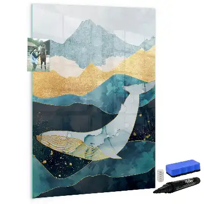 Glazen magneetbord met decoratieve print van een marmeren walvis