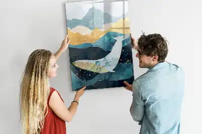 Glazen magneetbord met decoratieve print van een marmeren walvis