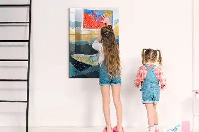Glazen magneetbord met decoratieve print van een marmeren walvis