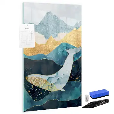 Glazen magneetbord met decoratieve print van een marmeren walvis