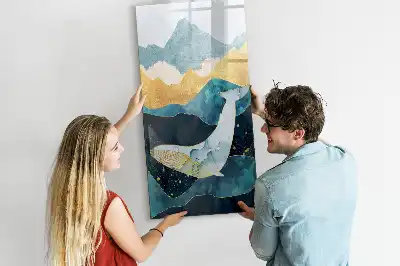 Glazen magneetbord met decoratieve print van een marmeren walvis
