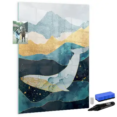 Glazen magneetbord met decoratieve print van een marmeren walvis