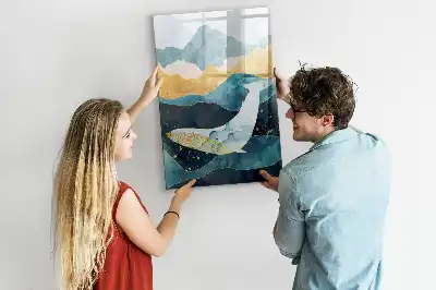 Glazen magneetbord met decoratieve print van een marmeren walvis