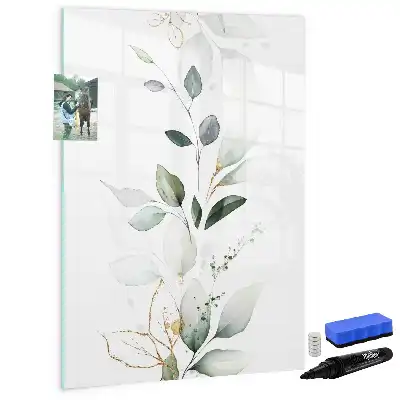 Magnetisch glazen memobord voor aan de muur met rietbladeren