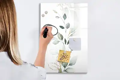Magnetisch glazen memobord voor aan de muur met rietbladeren