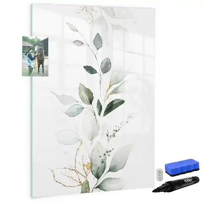 Magnetisch glazen memobord voor aan de muur met rietbladeren