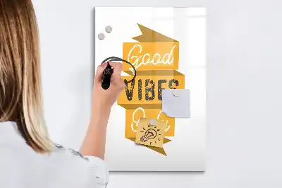 Glazen magneetbord met decoratieve print Alleen goede vibes