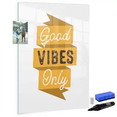 Glazen magneetbord met decoratieve print Alleen goede vibes