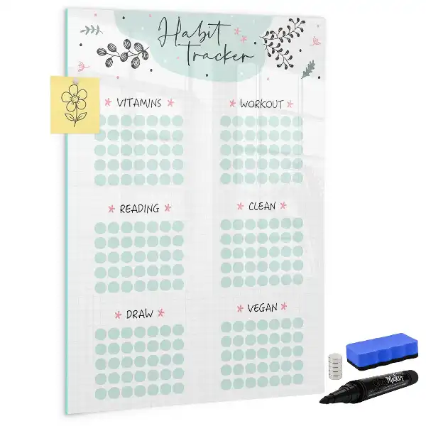 Magnetisch glazen memobord voor aan de muur gewoonte-tracker
