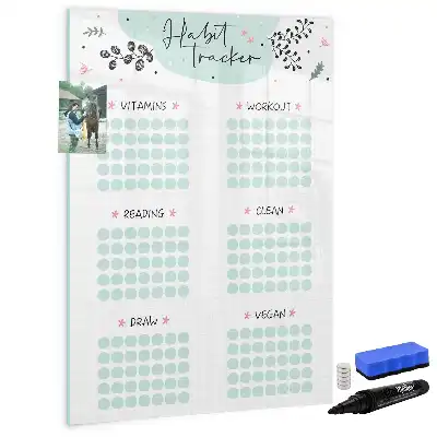 Magnetisch glazen memobord voor aan de muur gewoonte-tracker