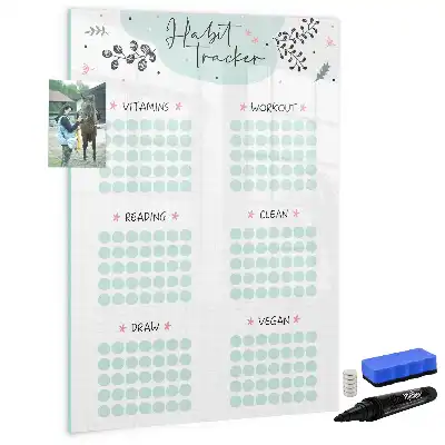 Magnetisch glazen memobord voor aan de muur gewoonte-tracker