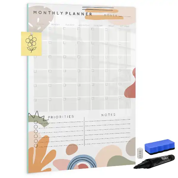 Glazen maandplanner magnetisch memobord voor aan de muur
