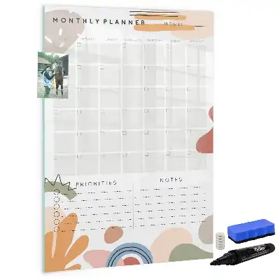 Glazen maandplanner magnetisch memobord voor aan de muur