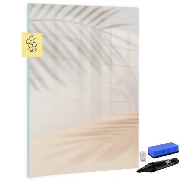 Glazen magneetbord met print schaduw van palmblad