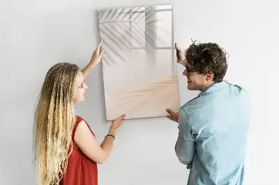Glazen magneetbord met print schaduw van palmblad