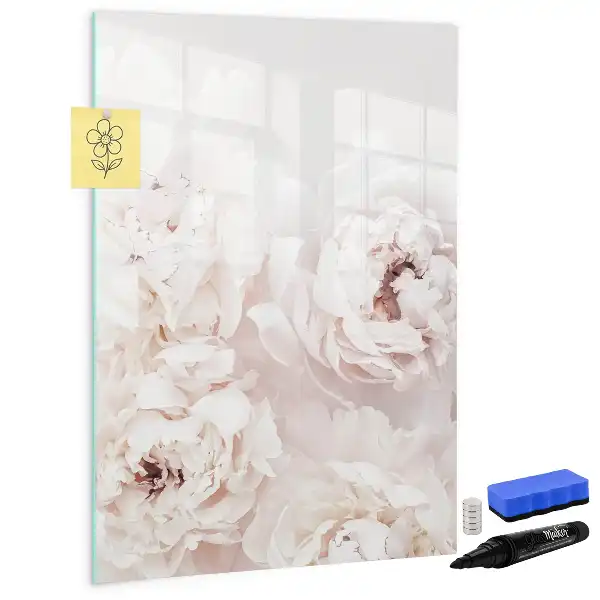 Magnetisch memobord van glas met print van pioenen