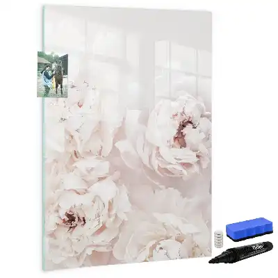 Magnetisch memobord van glas met print van pioenen