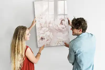 Magnetisch memobord van glas met print van pioenen