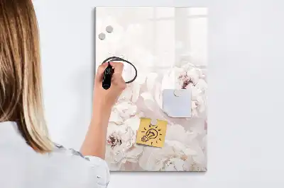 Magnetisch memobord van glas met print van pioenen