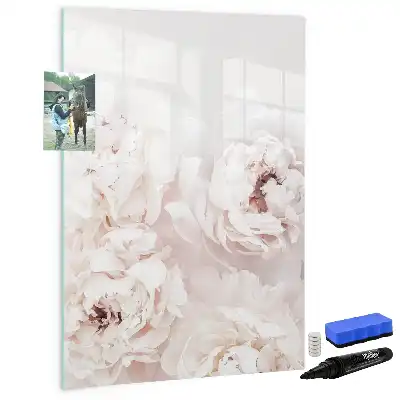 Magnetisch memobord van glas met print van pioenen