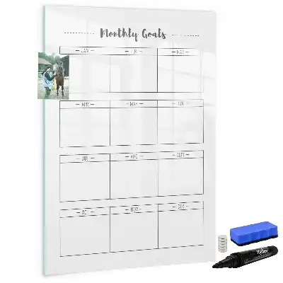 Magnetisch glazen memobord voor aan de muur met opdruk maandelijkse doelen