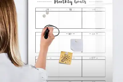 Magnetisch glazen memobord voor aan de muur met opdruk maandelijkse doelen