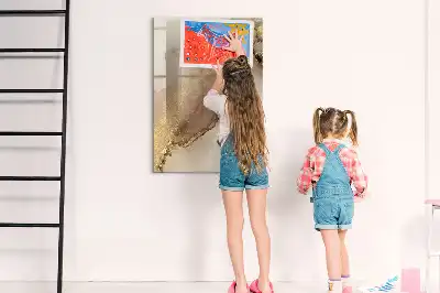 Glazen magneetbord met glittermarmer print