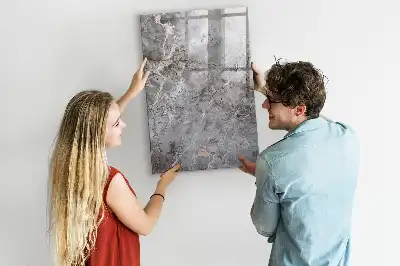 Glazen magneetbord met decoratieve print donker marmer