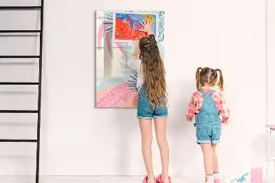 Magnetisch memobord van glas met pastelbladeren design