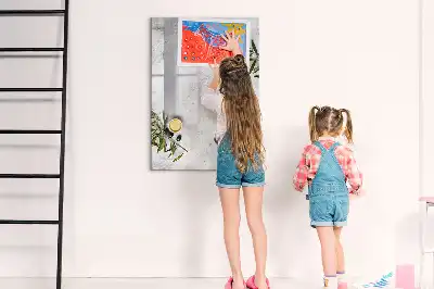 Glazen magneetbord met beton en olijven print beton en olijven