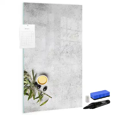 Glazen magneetbord met beton en olijven print beton en olijven