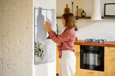 Glazen magneetbord met beton en olijven print beton en olijven
