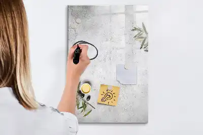 Glazen magneetbord met beton en olijven print beton en olijven